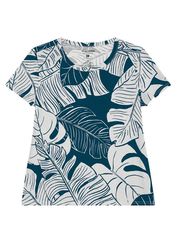 Malwee - Blusa Tropical de Folhagens Azul Petróleo 2
