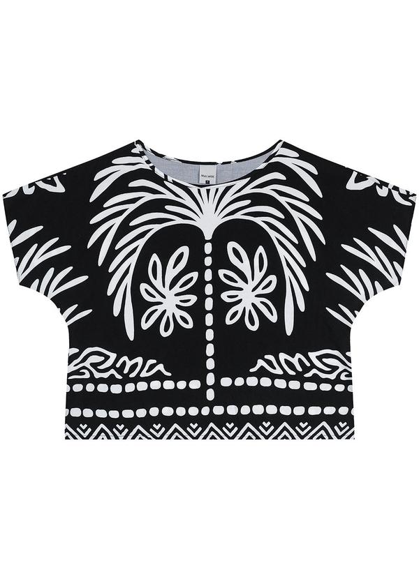 Malwee - Blusa Tropical em Viscose Preta