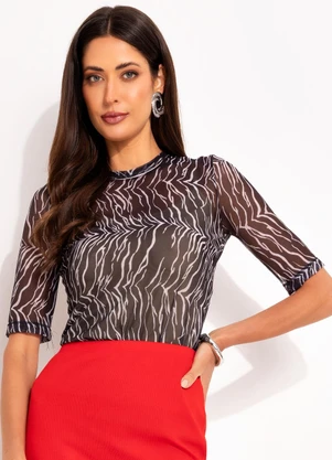 Colcci - Blusa Tule Estampada Preto - COLCCI