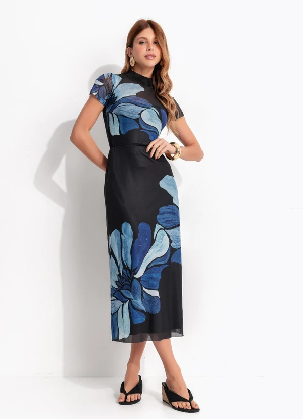Farm - Blusa Tule Jardim de Amora Preto
