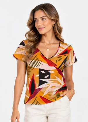 Infinita Cor - Blusa Verão em Malha Spandex Print Amarelo - INFINITA COR