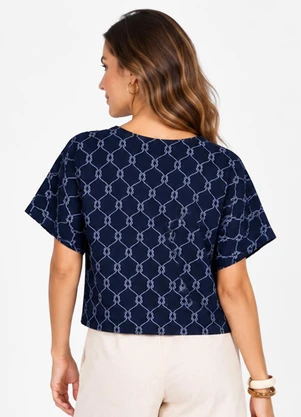 Infinita Cor - Blusa Verão em Malha Spandex Print Azul - INFINITA COR