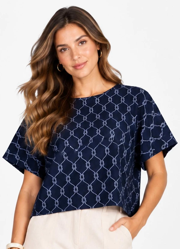 Infinita Cor - Blusa Verão em Malha Spandex Print Azul