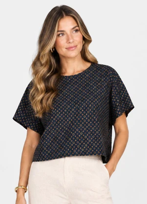 Infinita Cor - Blusa Verão em Malha Spandex Print Azul - INFINITA COR