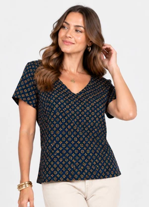 Infinita Cor - Blusa Verão em Malha Spandex Print Azul - INFINITA COR