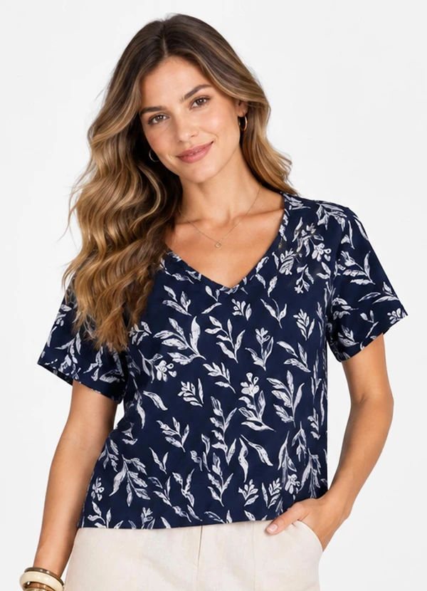 Infinita Cor - Blusa Verão em Malha Spandex Print Azul