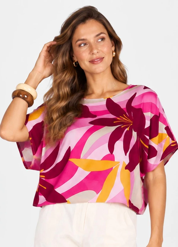 Infinita Cor - Blusa Verão em Malha Spandex Print Branco