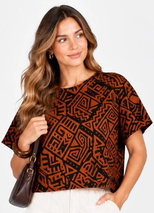 Infinita Cor - Blusa Verão em Malha Spandex Print Preto - INFINITA COR