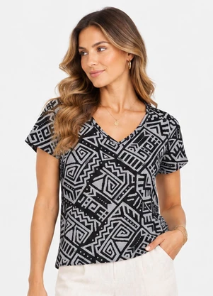 Infinita Cor - Blusa Verão em Malha Spandex Print Preto - INFINITA COR