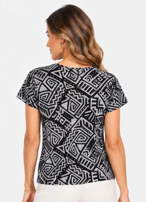 Infinita Cor - Blusa Verão em Malha Spandex Print Preto - INFINITA COR