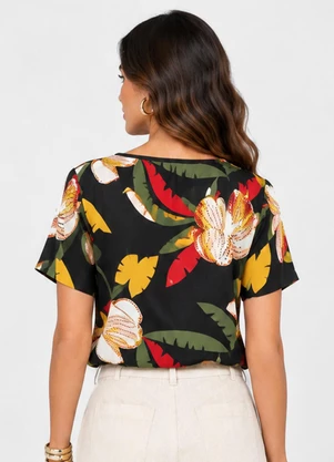 Infinita Cor - Blusa Verão em Malha Spandex Print Preto - INFINITA COR