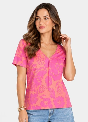 Infinita Cor - Blusa Verão em Malha Spandex Print Rosa - INFINITA COR