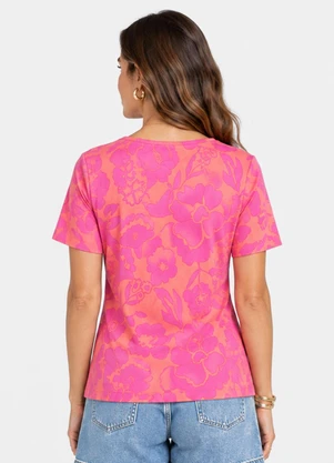 Infinita Cor - Blusa Verão em Malha Spandex Print Rosa - INFINITA COR
