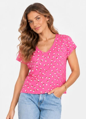 Infinita Cor - Blusa Verão em Malha Spandex Print Rosa - INFINITA COR