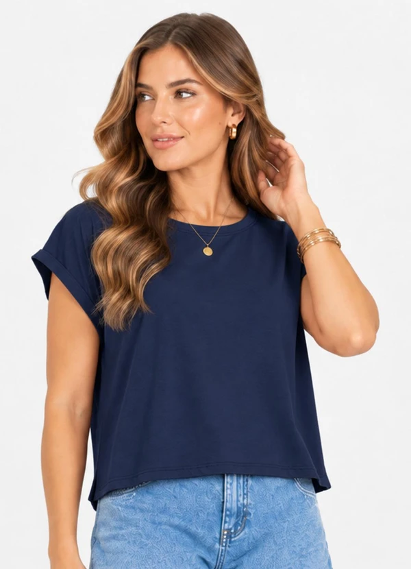 Infinita Cor - Blusa Verão em Malha Suplex Azul
