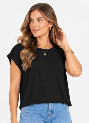 Infinita Cor - Blusa Verão em Malha Suplex Preto - INFINITA COR