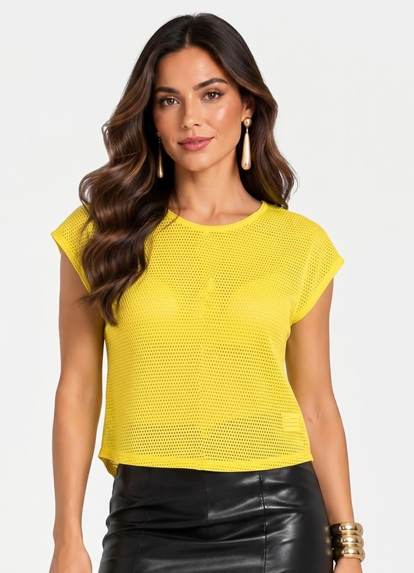 Infinita Cor - Blusa Verão em Mesh Tecido Amarelo