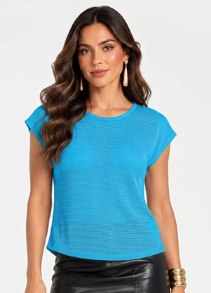 Infinita Cor - Blusa Verão em Mesh Tecido Azul - INFINITA COR