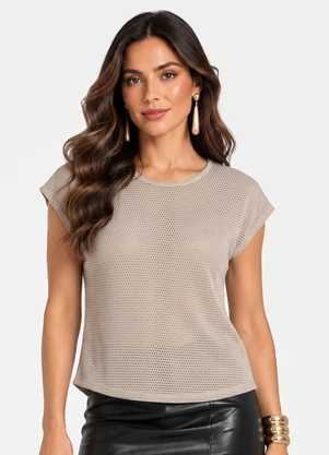 Infinita Cor - Blusa Verão em Mesh Tecido Bege - INFINITA COR