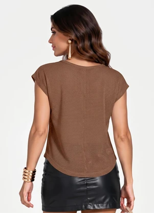 Infinita Cor - Blusa Verão em Mesh Tecido Marrom - INFINITA COR