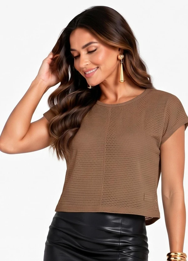 Infinita Cor - Blusa Verão em Mesh Tecido Marrom
