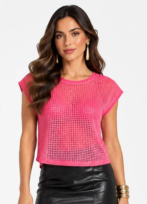 Infinita Cor - Blusa Verão em Mesh Tecido Rosa - INFINITA COR