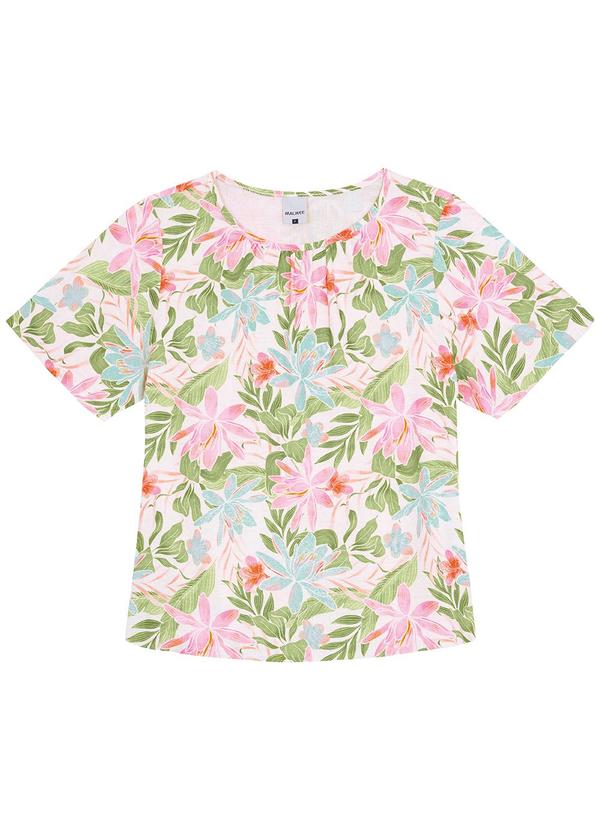 Malwee - Blusa Verde Ampla Floral Maquinetada 3