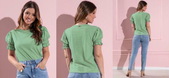 Blusa Verde Claro com Elstico nas Mangas