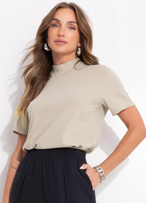 Quintess - Blusa Bege em Malha de Algodão Penteado - QUINTESS