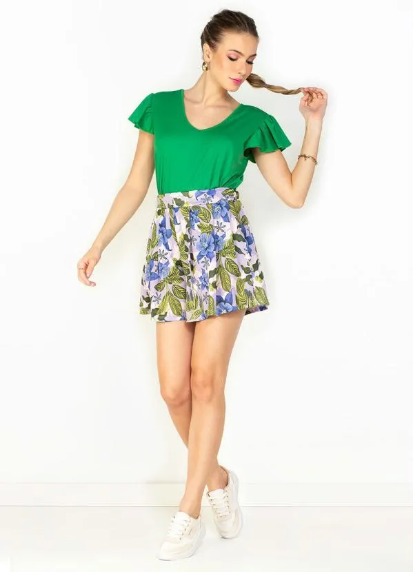 Moda Pop - Blusa Verde com Babado na Cava e Decote V 4