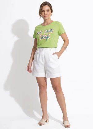 Moda Pop - Blusa Verde com Estampa Localizada e Manga Curta - MODA POP