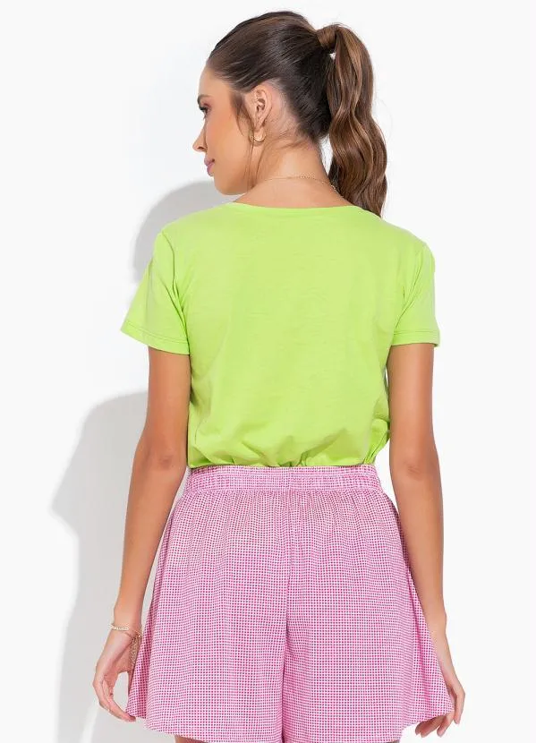 Moda Pop - Blusa Verde com Estampa Localizada e Manga Curta 2