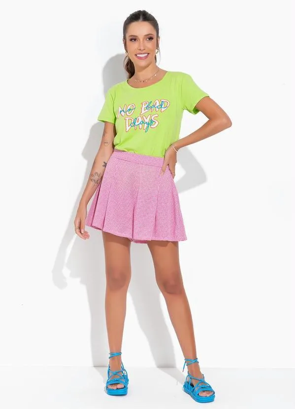 Moda Pop - Blusa Verde com Estampa Localizada e Manga Curta 4