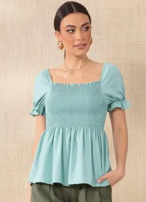 Quintess - Blusa Verde com Mangas Bufantes - QUINTESS