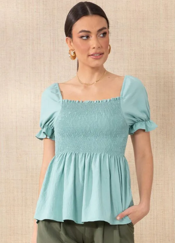 Quintess - Blusa Verde com Mangas Bufantes