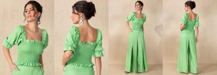 Blusa Verde com Mangas Bufantes