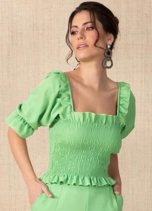 Quintess - Blusa Verde com Mangas Bufantes - QUINTESS