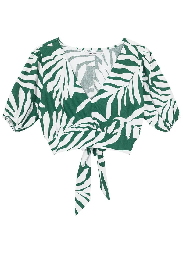 Malwee - Blusa Verde Cropped Folhagens com Amarração 3