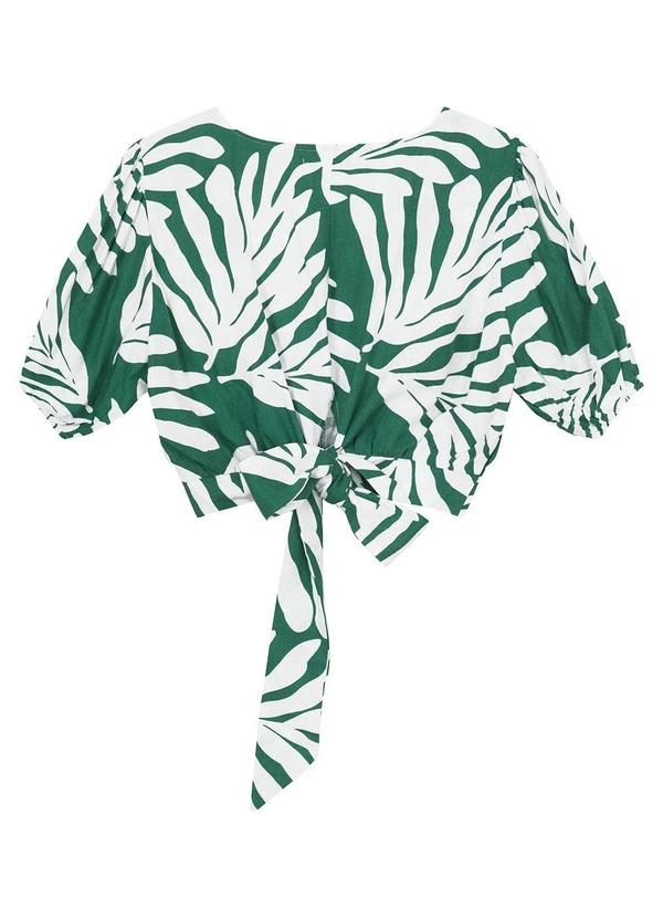Malwee - Blusa Verde Cropped Folhagens com Amarração 4