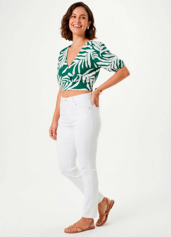 Malwee - Blusa Verde Cropped Folhagens com Amarração 5