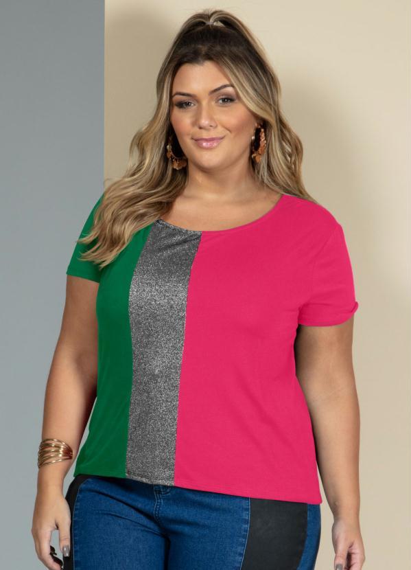 Quintess - Blusa Verde e Pink com Recorte Frontal 5