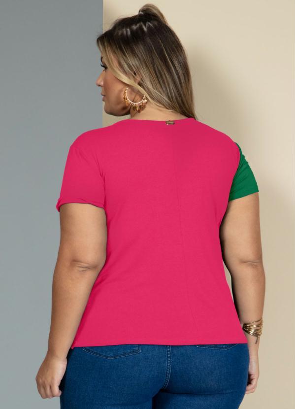 Quintess - Blusa Verde e Pink com Recorte Frontal 6