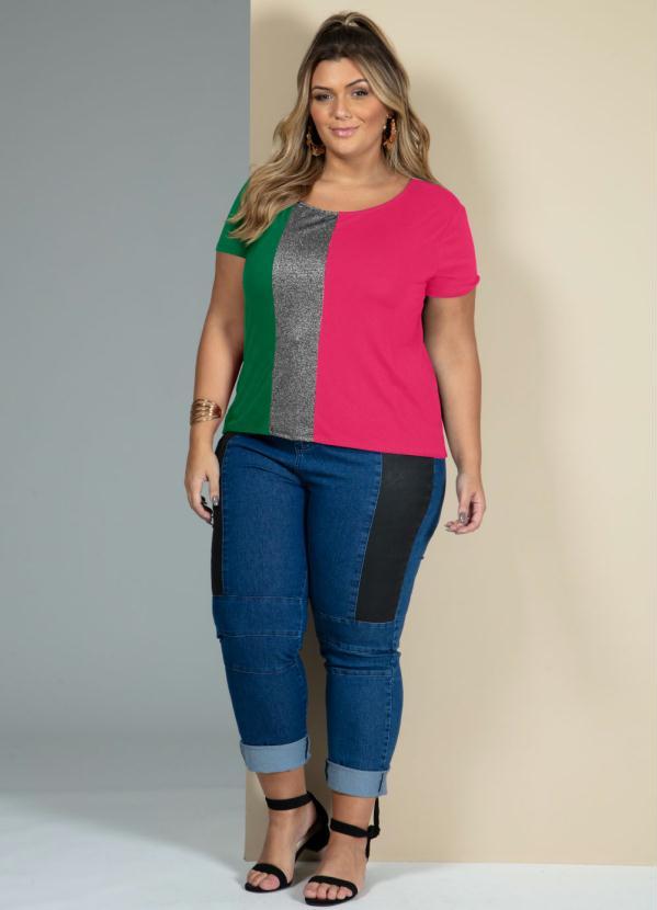 Quintess - Blusa Verde e Pink com Recorte Frontal 7