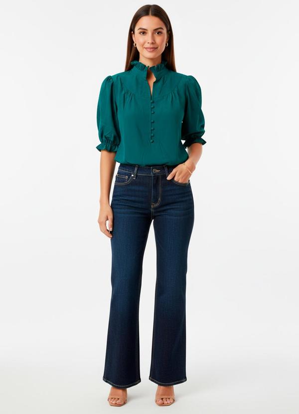 Blusa Verde em Crepe de Poli�ster