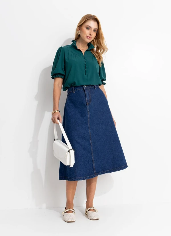 Quintess - Blusa Verde em Crepe de Poliéster 10