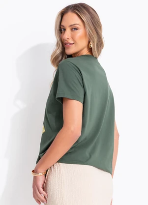 Quintess - Blusa Verde em Malha de Algodão Penteado - QUINTESS