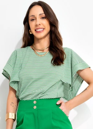 Bimini - Blusa Verde em Meia Malha Listrada - BIMINI