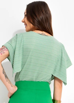 Bimini - Blusa Verde em Meia Malha Listrada - BIMINI
