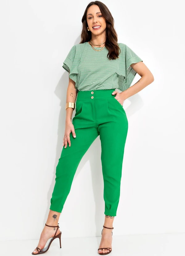 Bimini - Blusa Verde em Meia Malha Listrada 3