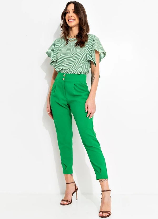 Bimini - Blusa Verde em Meia Malha Listrada 6